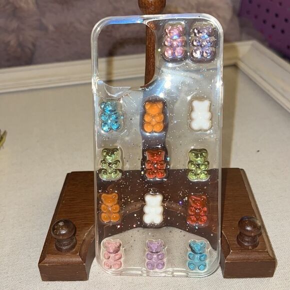 iPhone 12 Pro Max clear sparkles acrylic case with 3D gummy bears - Picture 2 of 7